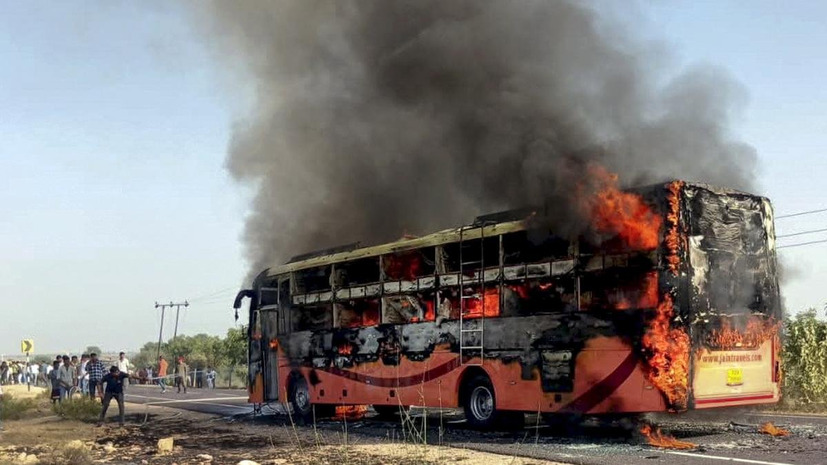 Jaisalmer bus fire accident scene near War Museum