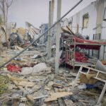 Debris after an air strike at a ward of a drug users rehabilitation hospital in Kabul, Afghanistan