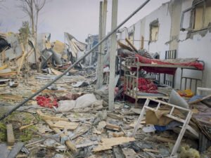 Debris after an air strike at a ward of a drug users rehabilitation hospital in Kabul, Afghanistan