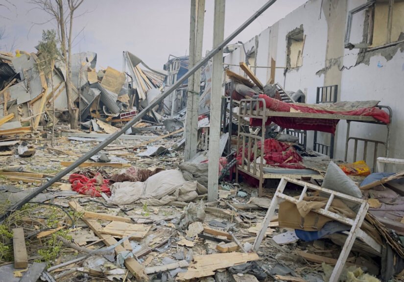 Debris after an air strike at a ward of a drug users rehabilitation hospital in Kabul, Afghanistan