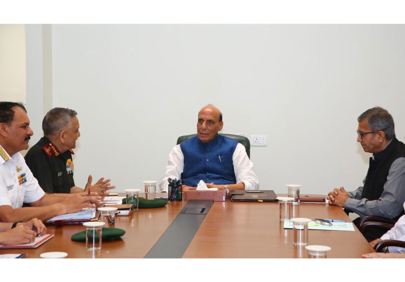 Defence Minister Rajnath Singh chairs a meeting