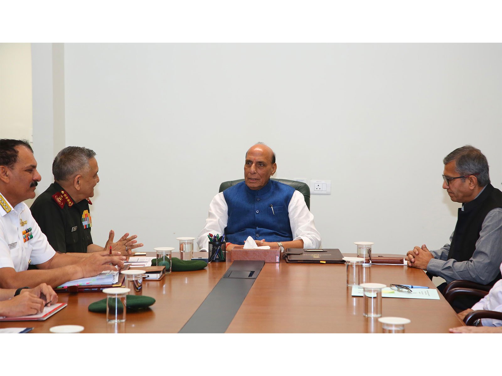 Defence Minister Rajnath Singh chairs a meeting