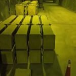 Rows of missile containers lined up inside an underground facility, as shown in footage released by Iranian state media