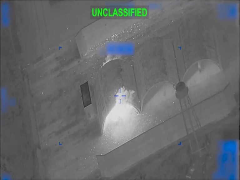 US military aerial footage labelled “Unclassified” shows a strike on a suspected target during Operation Epic Fury