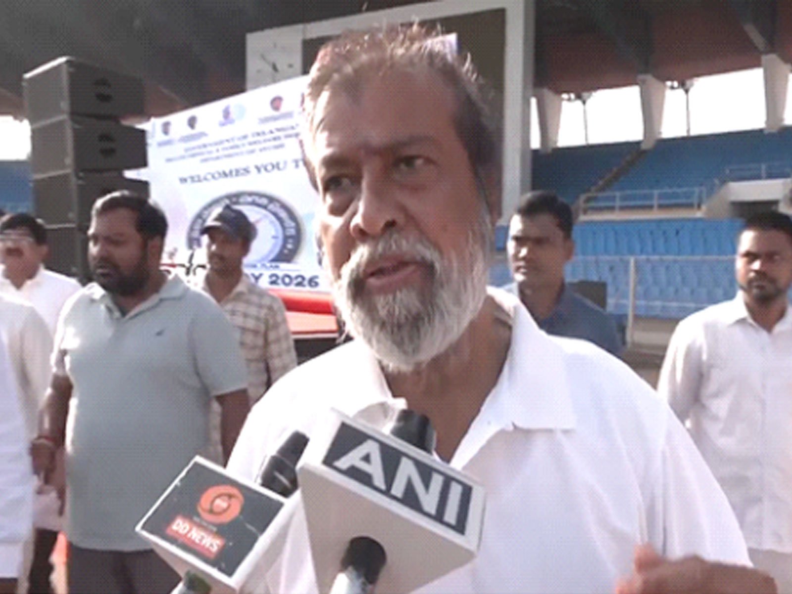 Health Week celebrations yoga session at Gachibowli Stadium Hyderabad with Telangana ministers