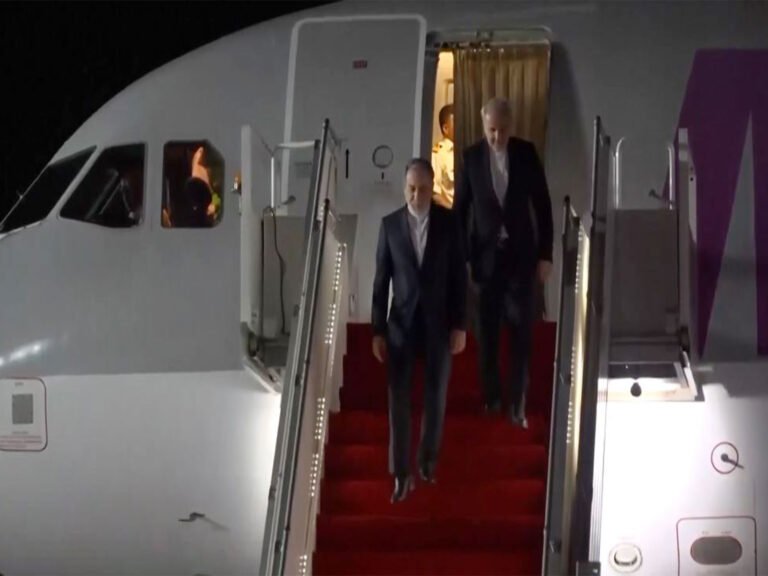 Iran's Foreign Minister Abbas Araghchi arrives at Nur Khan air base in Rawalpindi
