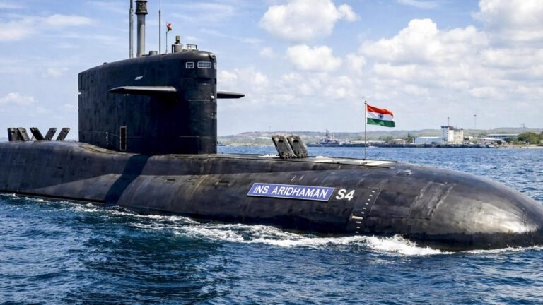 Indian Navy’s INS Aridhaman, the third indigenously built nuclear-powered ballistic missile submarine, ahead of its commissioning ceremony