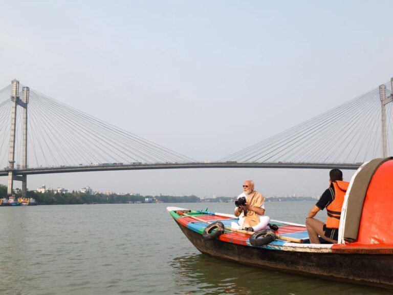 Prime Minister Narendra Modi at the river Hooghly