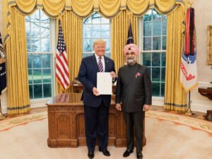 US President Donald Trump with Delhi LG Taranjit Singh Sandhu