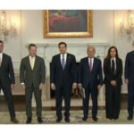 US Secretary of State Marco Rubio joins talks with Israeli envoy Yechiel Leiter and Lebanese envoy Nada Hamadeh Moawad at State Department