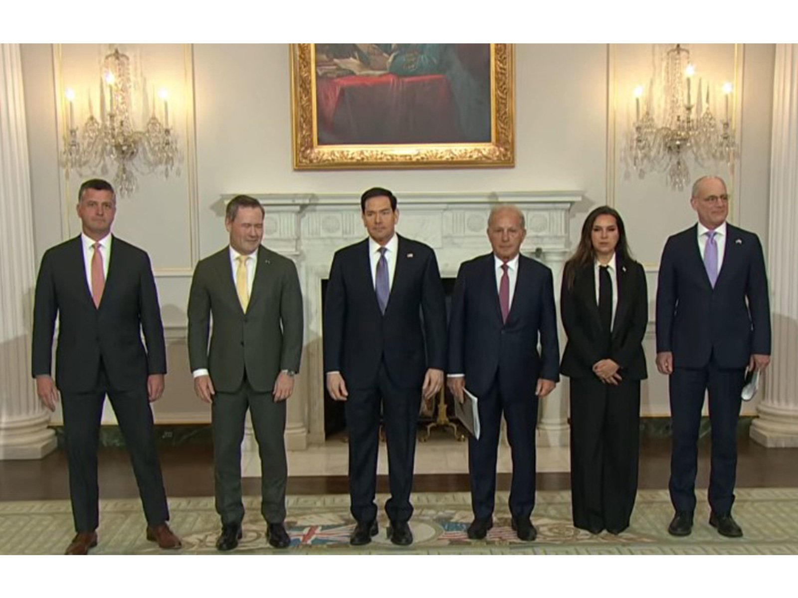 US Secretary of State Marco Rubio joins talks with Israeli envoy Yechiel Leiter and Lebanese envoy Nada Hamadeh Moawad at State Department